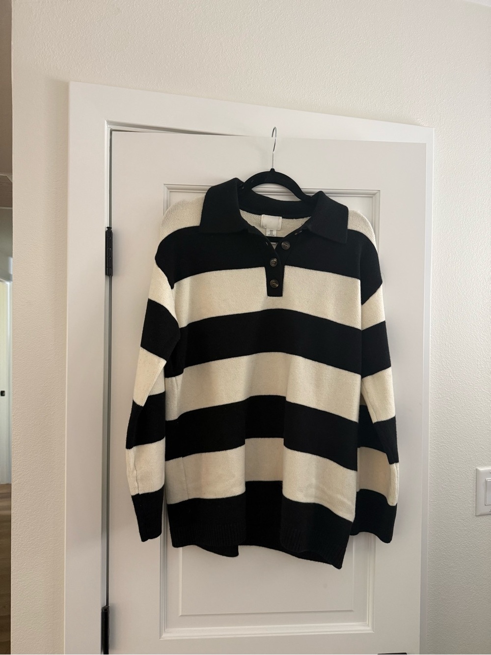H&M Striped Black and White Polo Sweater